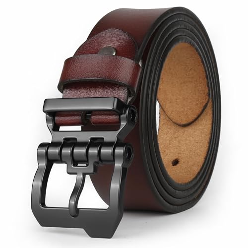 JingHao Gürtel Herren,Ledergürtel 110cm-160cm,Jeansgürtel,Gürtel Metall Retro Denim Große Taille Männer Gürtel 38mm Breit Schwarz Braun D20(Länge 150cm Fit für Taille 52"-54", Schokolade 1) von JingHao