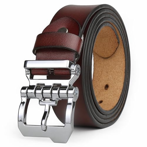 JingHao Gürtel Herren,Ledergürtel 110cm-160cm,Jeansgürtel,Gürtel Metall Retro Denim Große Taille Männer Gürtel 38mm Breit Schwarz Braun LA10(Länge 115cm Fit für Taille 34"-36", Schokolade) von JingHao
