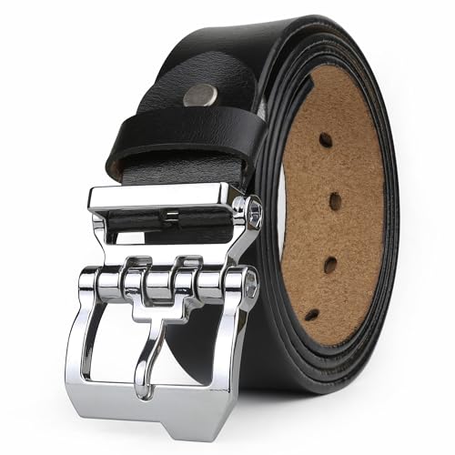 JingHao Gürtel Herren,Ledergürtel 110cm-160cm,Jeansgürtel,Gürtel Metall Retro Denim Große Taille Männer Gürtel 38mm Breit Schwarz Braun LA10(Länge 155cm Fit für Taille 55"-57", Schwarz) von JingHao