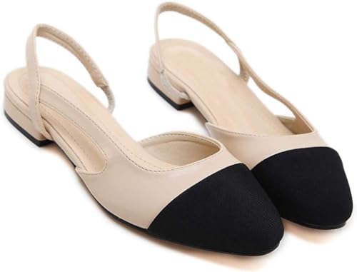 Damen Slingback Pumps geschlossene runde Zehe Blockabsatz zweifarbige lässige klobige Absätze Büroschuhe(Size:38,Color:Beige heels 1.5cm) von JingNian