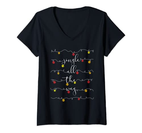 Damen Jingle Bells Jingle All The Way Glocken Weihnachten T-Shirt mit V-Ausschnitt Damen Jingle Bells Jingle All The Way Glocken Weihnachten T-Shirt mit V-Ausschnitt von Jingle All The Christmas Sleigh Bells