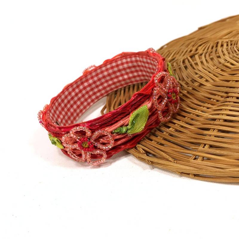 Perlen Blumen-Armband Aus Schilf-Rot Jb175 von Jinglebirds