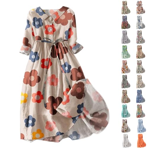 Chiffonkleid Damen Sale Sommerkleid Damen Freizeit Lockere Strandkleid Damen Sommer Casual Mode Floral Gedruckt Sommerkleid Damen Lang Maxikleid Damen Sommer Abendkleider Kleid Silber Damen Sale von Jingmcdy