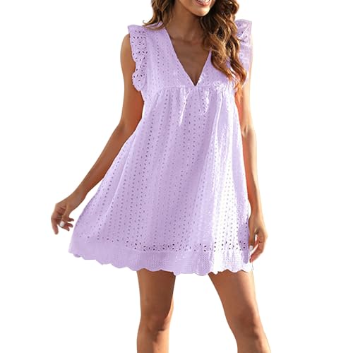 Jingmcdy Sale Sommerkleid Damen V-Ausschnitt Ärmellos Sommer Freizeit lockere Kleider Frauen Spitzenkleid Strandkleid mit Cut Out mit Taschen Mode Elegant Bequeme Basic Dress Sale Angebote Bestellung von Jingmcdy