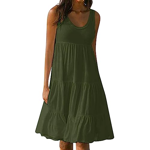 Jingmcdy ZTFYKLIN Sale Kleid Damen 2024 Sommer Ärmellos Kleider Freizeit Lose Dress Strandkleid Lässig Bequeme Basic Dress Damen U-Neck Tank Top Kleid Sommerkleid Casual Sale Angebote Bestellung von Jingmcdy