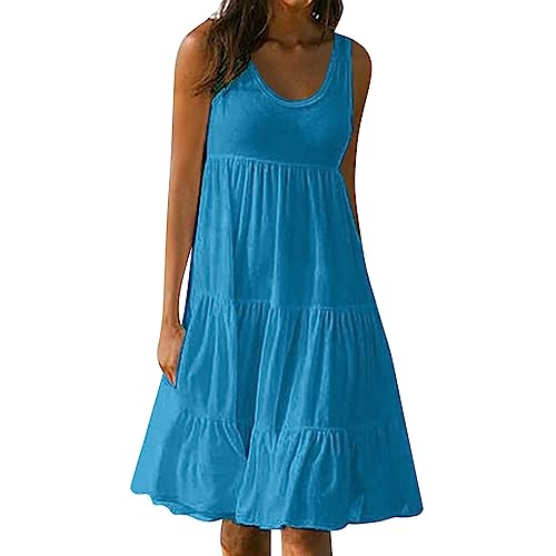 Jingmcdy ZTFYKLIN Sale Kleid Damen 2024 Sommer Ärmellos Kleider Freizeit Lose Dress Strandkleid Lässig Bequeme Basic Dress Damen U-Neck Tank Top Kleid Sommerkleid Casual Sale Angebote Bestellung von Jingmcdy