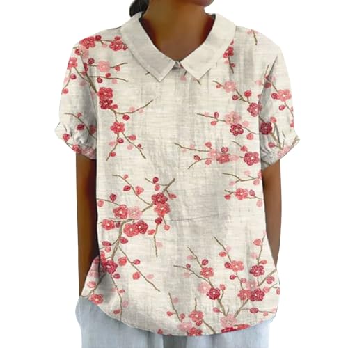 Sale Angebote Sommershirt Leinenbluse Damen Art Floral Rundhals Lose Pullover Top Freizeithemd T-Shirt Tshirt Damen Rundhals 2024 Button-Down Kurzarm, Sommer Herbst Duftend Magenta Shirt Damen Sale Sale Angebote Sommershirt Leinenbluse Damen Art Floral Rundhals Lose Pullover Top Freizeithemd T-Shirt Tshirt Damen Rundhals 2024 Button-Down Kurzarm, Sommer Herbst Duftend Magenta Shirt Damen Sale von Jingmcdy