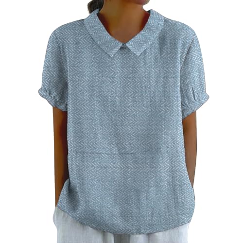 Jingmcdy Damen Sommer Oberteil Sale Leinenbluse Art Floral Rundhals Lose Pullover Top Freizeithemd T-Shirt Tshirt XL Grey Button-Down Kurzarm, Sommer Herbst Duftende Hanf XXL Kleidung Damen Sale von Jingmcdy