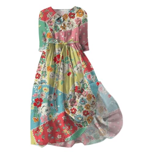 Weißes Kleid Lang Sale Sommerkleid Damen Freizeit Lockere Strandkleid Damen Sommer Casual Mode Floral Gedruckt Sommerkleid Damen Lang Maxikleid Damen Sommer Abendkleider Sale Angebote Kleid Spitze von Jingmcdy