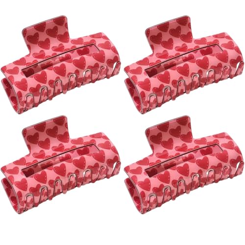 Dicke Haarspangen, 4 Stück, Rechteckige Haarklammer Mit Herzmuster, Rutschfester Haarspangen Damen Haar Mit Starkem Halt, Rechteckige Haarklammer Als Kopfbedeckungs-Accessoire von Jingmiger