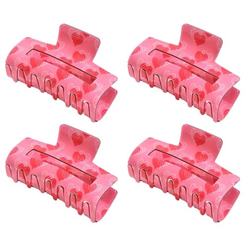 Dicke Haarspangen, 4 Stück, Rechteckige Haarklammer Mit Herzmuster, Rutschfester Haarspangen Damen Haar Mit Starkem Halt, Rechteckige Haarklammer Als Kopfbedeckungs-Accessoire von Jingmiger