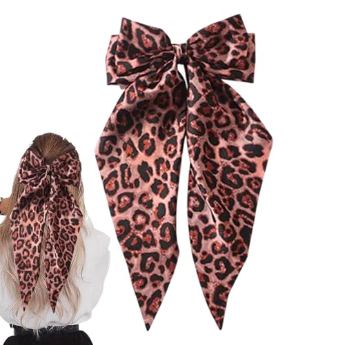 Haarschleifen mit Leopardenmuster für Frauen, Seidensatin-Haarspangen mit Pferdeschwanz-Haarspangen, Satinband-Haarspangen für Frauen, Mädchen, Haar-Accessoires von Jingmiger