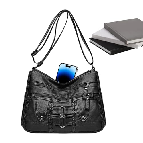 Jingmiger Schultertaschen für Damen, Schaltasche aus Leder – modische Umhängetasche aus PU-Leder – große Damen mit mehreren Taschen für die Arbeit, Schwarz, Se référer au descriptif von Jingmiger