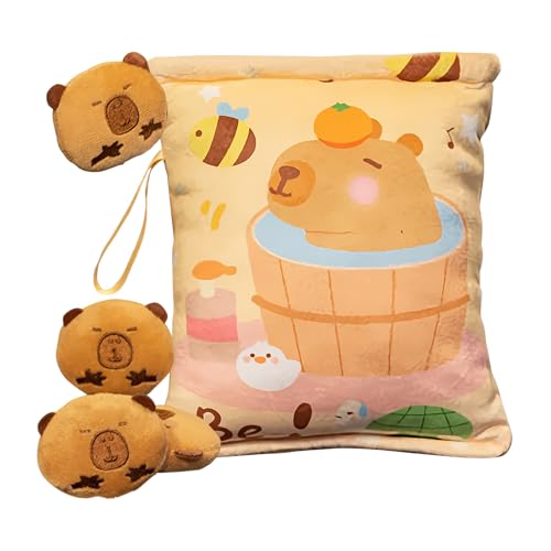 Jingmiger Snack-Tasche aus Plüsch – Tasche für Snacks Capybara aus Plüsch – Anhänger Schlüsselanhänger Anti-Stress mit 4 kleinen S für, B, Se référer au descriptif, Siehe Beschreibung von Jingmiger