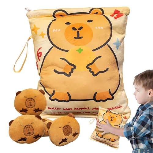 Jingmiger Snack-Tasche aus Plüsch – Tasche für Snacks Capybara aus Plüsch – Anhänger Schlüsselanhänger Anti-Stress mit 4 kleinen S für, C, Se référer au descriptif, Siehe Beschreibung von Jingmiger