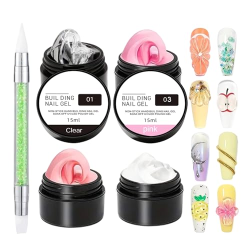 Modelliergel für Nägel,4 Farben Hartgel | Wasserloser Nagelschmuck Formkleber Für Damen Und Mädchen Mit French Tips, Strasssteinen, Folie Und Blumen Für Home Salon Pediküre von Jingmiger