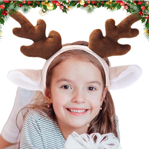 Plüsch Hirsch Geweih Stirnband Weihnachten Geweih Stirnband Weihnachten Plüsch Cosplay Stirnbänder | Entzückende Holz Kopfbedeckung Halloween Cosplay Kostüm Zubehör von Jingmiger