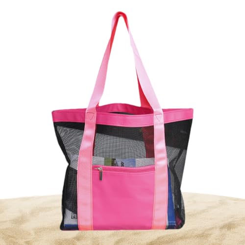 Strandtasche aus Netzstoff, Strandtasche, Sandfeste Strandtasche, leichte Strandtasche für Frauen, Schultertasche, Outdoor, Eutertasche, Hot Pink, Se référer au descriptif von Jingmiger