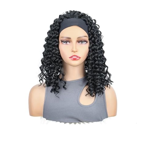 Jingyingtt Stirnbandperücke, tiefe Welle, Echthaar, 35,6 cm, verworrene lockige Perücken for Frauen, volle natürliche Farbe von Jingyingtt