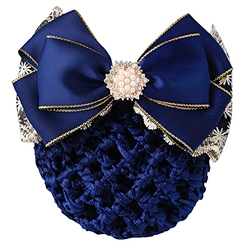 1 Stück Frauen Haarknotenabdeckung Netz Snood Haarnetz Bowknot Haarspange Haarschmuck Elastische Haarspange mit Spitze Blau von Jingyun