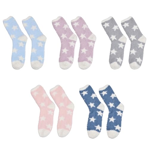 5 Paar Kuschelsocken Damen, Weiche Flauschige Socken Wintersocken Dicke Warme Plüschsocken Bettsocken Flauschsocken Haussocken Stoppersocken Weihnachtssocken Geschenke für Damen Kinder Frauen, 36-42 von Jinlaili