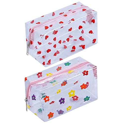 Jinlaili 2 Packung Kulturbeutel Klare PVC mit Reißverschluss, Kulturbeutel Tragen Grosse Kapazität, Make-up-Taschen für Frauen und Mädchen, Reise-Kosmetiktasche, Niedlicher Druck, Aufbewahrungstasche von Jinlaili