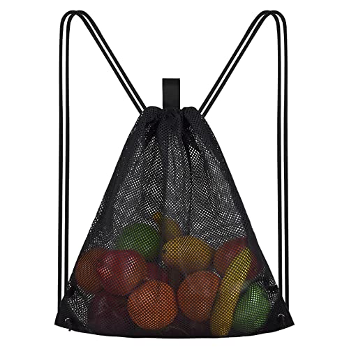 Jinlaili 38 x 45CM Kordelzug Turnbeutel, Schwarz Netztasche, Kordelzug Sporttasche aus Nylon, Netz Balltasche, Nylonsack Rucksack, Gymsack, Reisestapelsack, Sportbeutel für Jungen Damen Kinder von Jinlaili