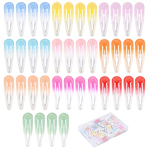 Jinlaili 40 Stück Bunte Haarspangen Mädchen, 5cm Haarspangen Kinder, Glitter Snap Haarklammern Haarschmuck, Kinder Haarklammern, Haar Clips Metall, Hairclips Haarspange für Baby Kinder Damen von Jinlaili