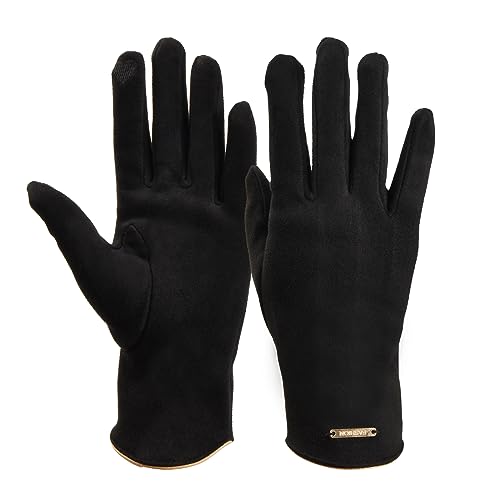 Jinlaili Handschuhe aus Wildleder,Damen Touchscreen Handschuhe,Winterhandschuhe Outdoor,Warme Fingerhandschuhe,Black Damen Elegant Wildleder Handschuhe mit Fell,für Kaltes Wetter von Jinlaili