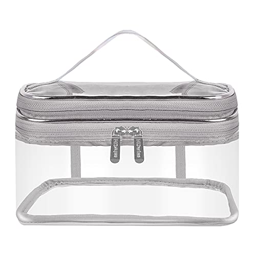 Jinlaili Kulturbeutel Transparent, 23 x 17 x 12 cm Doppelschichtige Kosmetiktasche Durchsichtig, wasserdichte Waschtasche Kosmetik, Make Up Tasche Groß, Kosmetikbeutel Klar für Reisen, Damen (Silber) von Jinlaili