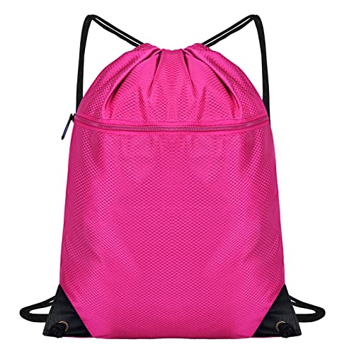 Jinlaili Turnbeutel Wasserdicht,Oxford Sportbeutel,Kordelzug Tasche,Gym Bag Hipster,Kordelzug Rucksack, Kordelzugbeutel, Fußballtasche, Stofftasche, Tunnelzug Gymsack für Damen und Herren (Rose) von Jinlaili