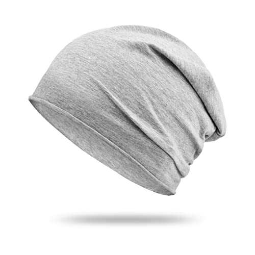 Jinlaili Unisex Beanie Mütze, Dünne Mütze Laufmütze Damen Herren, Sommermütze Damen, Einzelne Schicht Sportmütze, Slouch Beanie aus Baumwolle Atmungsaktivem - Grau von Jinlaili