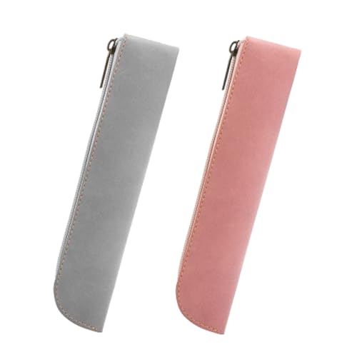 JinliangGuo Elegantes Leder-Federmäppchen, praktisches, kleines Stifteetui, tragbares Federmäppchen, strapazierfähiges Leder-Federmäppchen für Stifte, Bleistifte, Marker (schwarz und beige), 2 Stück von JinliangGuo