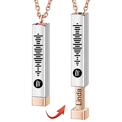 Jinlinjew Benutzerdefinierter Name Versteckte Anhänger für Frauen Personalisierte Musik Spotify Code Halskette Doppelte einziehbare Seil Choker Bar Mutter Halskette von Jinlinjew