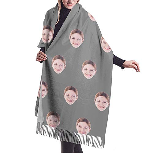 Jinlinjew Frauen Schals, personalisierte Gesicht Schal Winter lange Schals Wraps für Mutter Vater Oma, Spinning Quaste Schal lange Stola als Geschenk von Jinlinjew