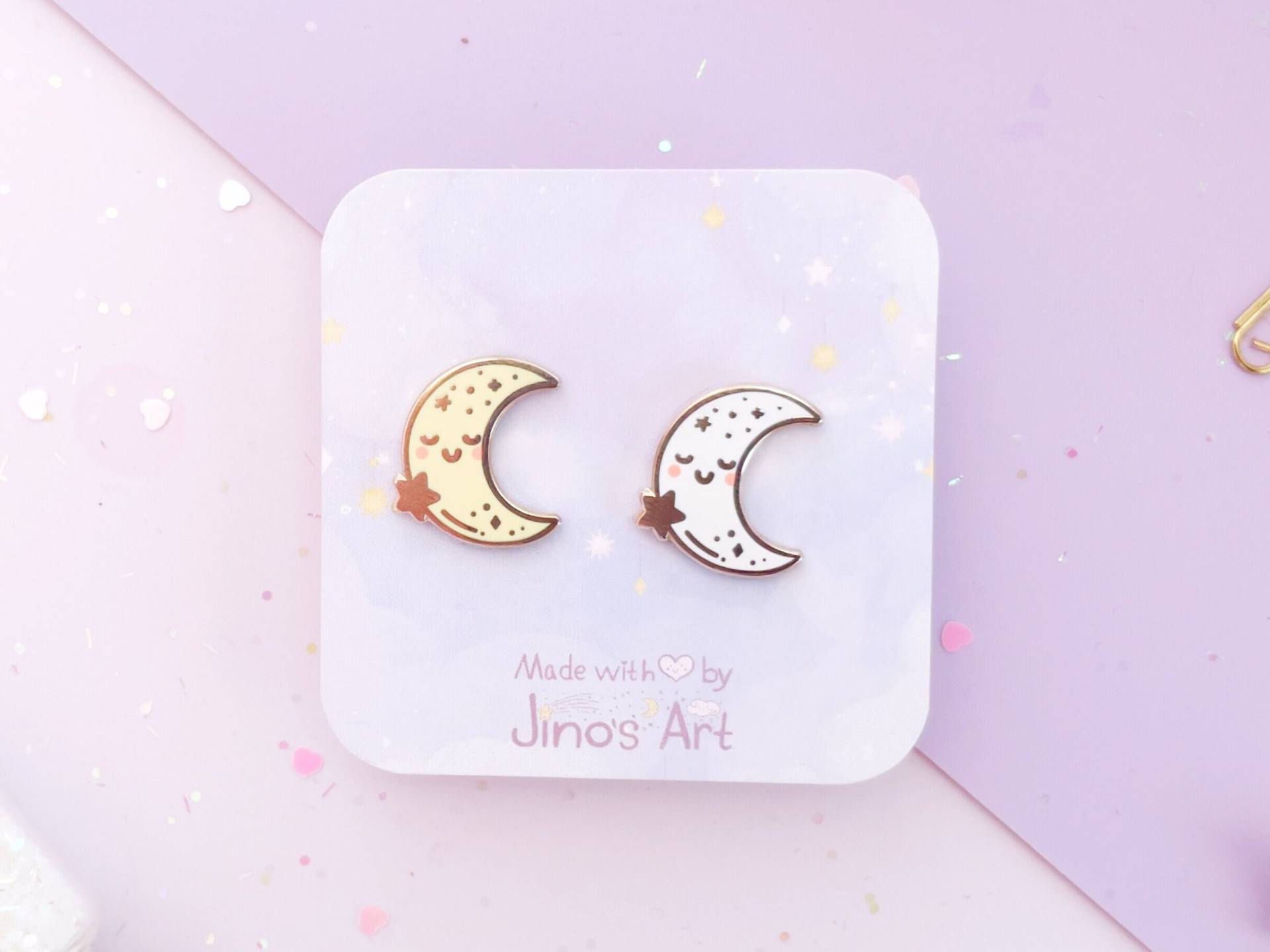 Mini Set Aus Hartemaille Pins Mit Mond - Der Cute Dreamy Clouds Kollektion Füllnadel | Frühlingsgeschenk von Jinosart