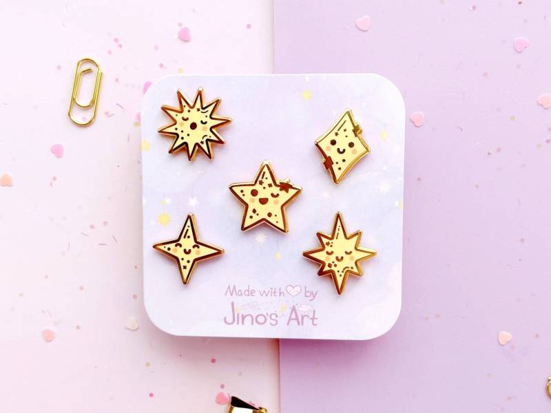 Mini Set Mit Sternchen Und Funkelnden Hartemaille Pins in Gelb | Süße Wolken-Kollektion Füllnadel Frühlingsgeschenk von Jinosart