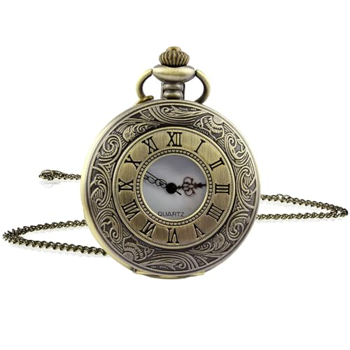 Jinpojun Vintage Taschenuhr mit Kette, Retro Quarz Taschenuhr, Römische Ziffern Taschenuhr für Männer Frauen Vater Opa Geburtstag Jahrestag (Bronze) von Jinpojun