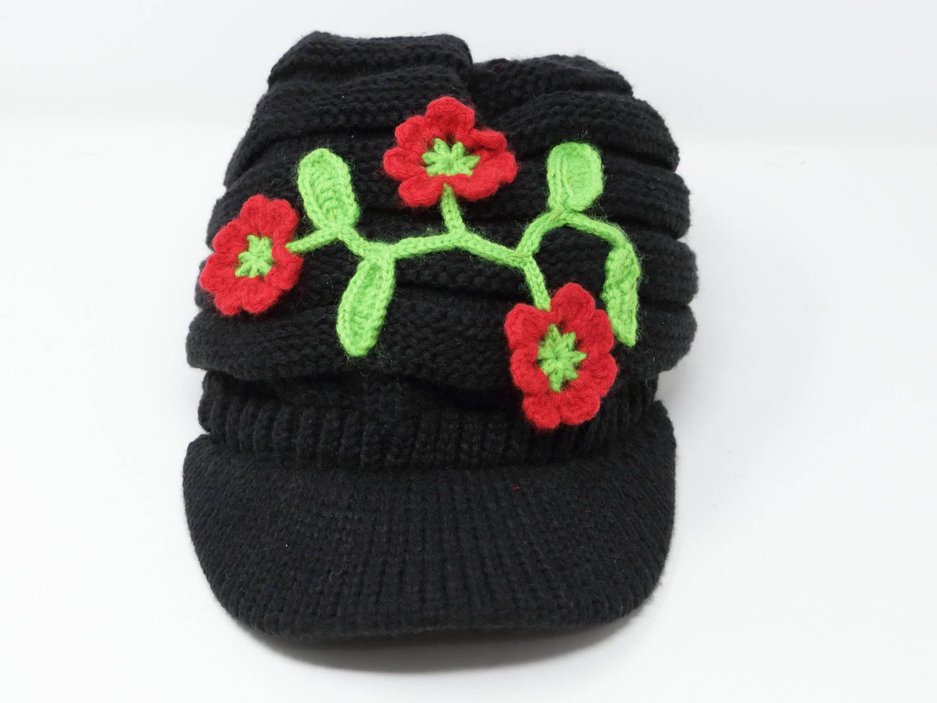 Damen Kabel Strick Beanie Visor Mütze Hand Gehäkelt Große Blume Blatt Newsboy Winter Bestickt von JinsArtCorner