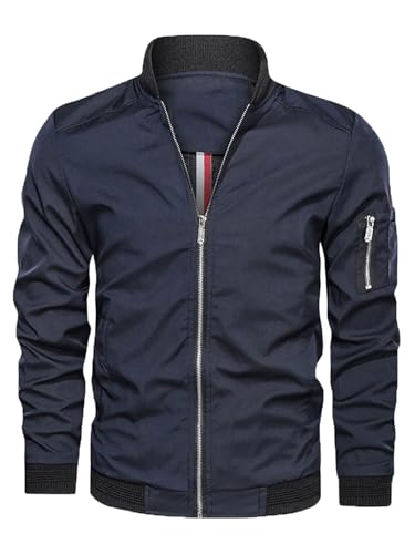Herren Leichte-Dünne Bomberjacke-Klassische Stehkragen Jacke Outdoor Sportjacke Reißverschluss Freizeit Lässige Winddichte Fliegerjacke Frühling Sommer Herbst Blouson Übergangsjacke Blau XS von Jinsha