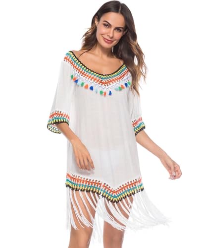 Jinsha Damen Strandrock Badeanzug Häkeln Hohl gestrickte Taille Bluse Bikini Poncho Top Sommer Vertuschung von Jinsha