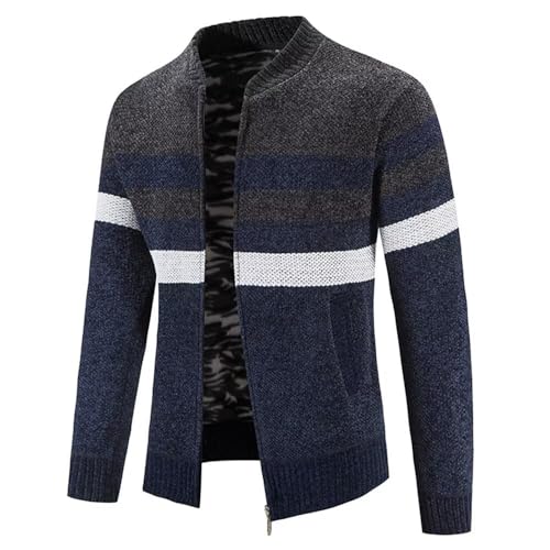 Jinsha Herren Cardigan Strickpullover Dicker Hals voller Reißverschluss Isolierung Pullover Wolle Wintermantel(Grey Blue-M) von Jinsha