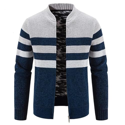 Jinsha Herren Cardigan Strickpullover Dicker Hals voller Reißverschluss Isolierung Pullover Wolle Wintermantel(White Blue-L) von Jinsha