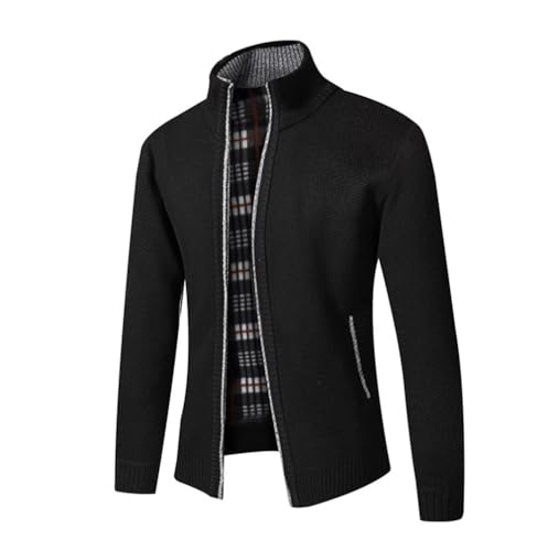 Jinsha Herren-Strickjacke Dicker-Pullover Stehkragen-Cardigan Winter - Warm Fleece-gefüttert Frühling Herbst Mantel Reißverschluss Sport Freizeit Klassisch Business Fashion Strickjacke(Black Grey S von Jinsha