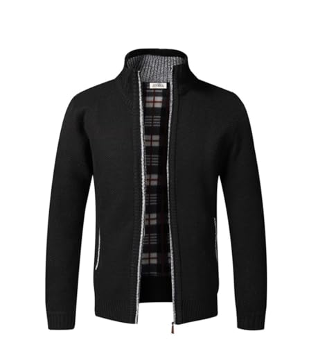 Jinsha Herren-Strickjacke Dicker-Pullover Stehkragen-Cardigan Winter - Warm Fleece-gefüttert Frühling Herbst Mantel Reißverschluss Sport Freizeit Klassisch Business Fashion Strickjacke(Black XS) von Jinsha