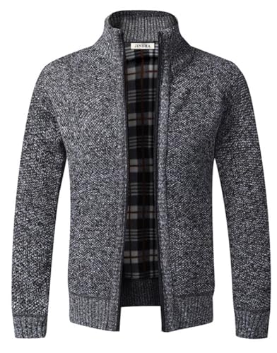 Jinsha Herren-Strickjacke Dicker-Pullover Stehkragen-Cardigan Winter - Warm Fleece-gefüttert Frühling Herbst Mantel Reißverschluss Sport Freizeit Klassisch Business Fashion Strickjacke(Dark Gray L) von Jinsha