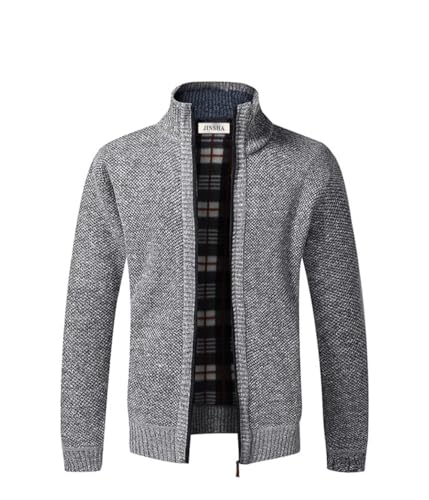 Jinsha Herren-Strickjacke Dicker-Pullover Stehkragen-Cardigan Winter - Warm Fleece-gefüttert Frühling Herbst Mantel Reißverschluss Sport Freizeit Klassisch Business Fashion Strickjacke(Gray XS) von Jinsha