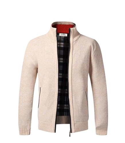 Jinsha Herren-Strickjacke Dicker-Pullover Stehkragen-Cardigan Winter - Warm Fleece-gefüttert Frühling Herbst Mantel Reißverschluss Sport Freizeit Klassisch Business Fashion Strickjacke(Khaki S) von Jinsha