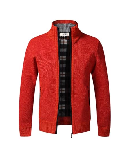 Jinsha Herren-Strickjacke Dicker-Pullover Stehkragen-Cardigan Winter - Warm Fleece-gefüttert Frühling Herbst Mantel Reißverschluss Sport Freizeit Klassisch Business Fashion Strickjacke(Orange Red XL) von Jinsha