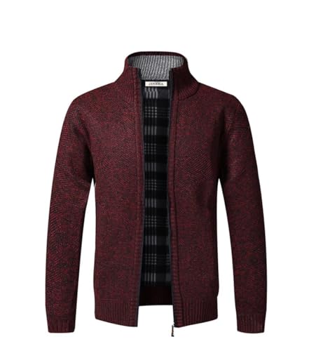 Jinsha Herren-Strickjacke Dicker-Pullover Stehkragen-Cardigan Winter - Warm Fleece-gefüttert Frühling Herbst Mantel Reißverschluss Sport Freizeit Klassisch Business Fashion Strickjacke(Wine red M) von Jinsha